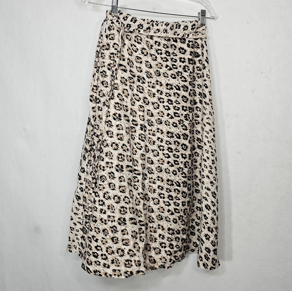 Joie Collen Linen Leopard Print Midi Wrap Skirt 6 - image 2